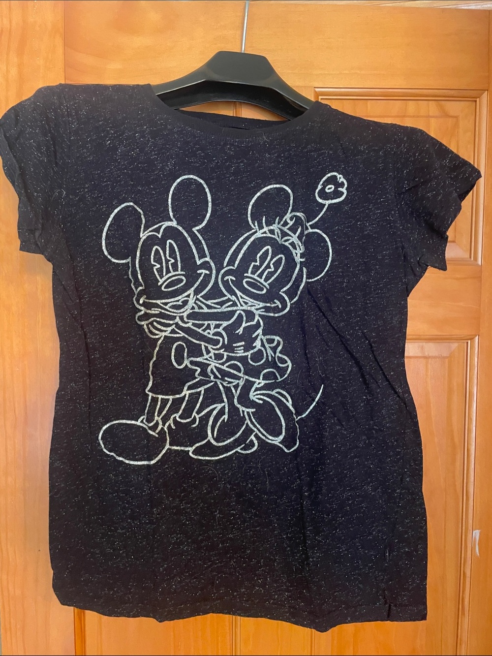 Disney Black Short Sleeve Tee with White Mickey & Minnie Outline